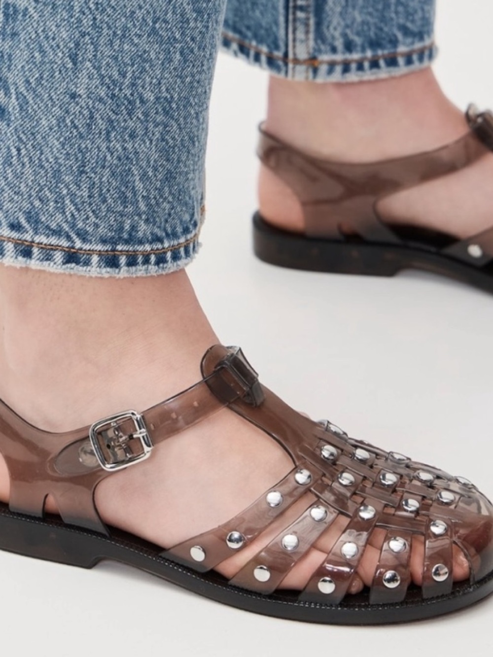 New • Intentionally Blank ellery jelly studded sandals in grey smoke 💨